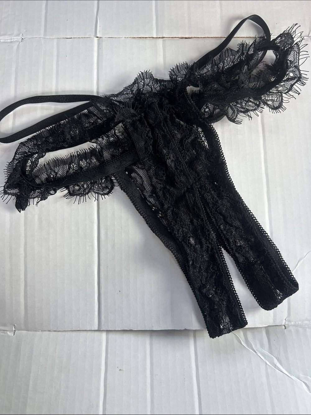 For bundles only - Lace / strappy open crotch panties Black M